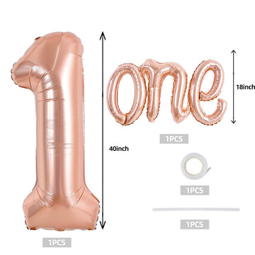 Toniful 40 Inch Giant Rose Gold Number 1 Balloon,Mylar Foil Script Cursive Letter 1 Balloon Banner For Boys Girls Kids First Bir