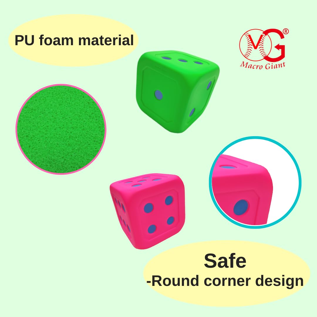 Macro Giant 6 Inch Soft Foam Jumbo Big Playing Dice, Set of 4,Neon Color, Math Teaching, Teaching Aids, Board Games, Kid Toy