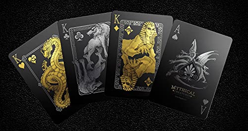Mythical Creatures Playing Cards - Black, Silver & Gold Edition | Waterproof Pvc | Greek, Norse, Egyptian, East Asian Designs | Custom Hand-Drawn Art