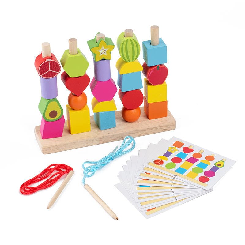 Chutti Toys Montessori Wooden Beads Sequencing Toy Set, Stacking And Lacing Activity With Sorting Cards, For Toddlers
