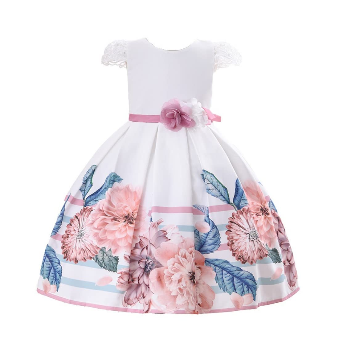 Cosplay Life Floral Dress for Girls and Young mature-themeds Fashion Flower Waistline Kids Party Festival Dress Ages 5-9 Years Old (White  6YRS)
