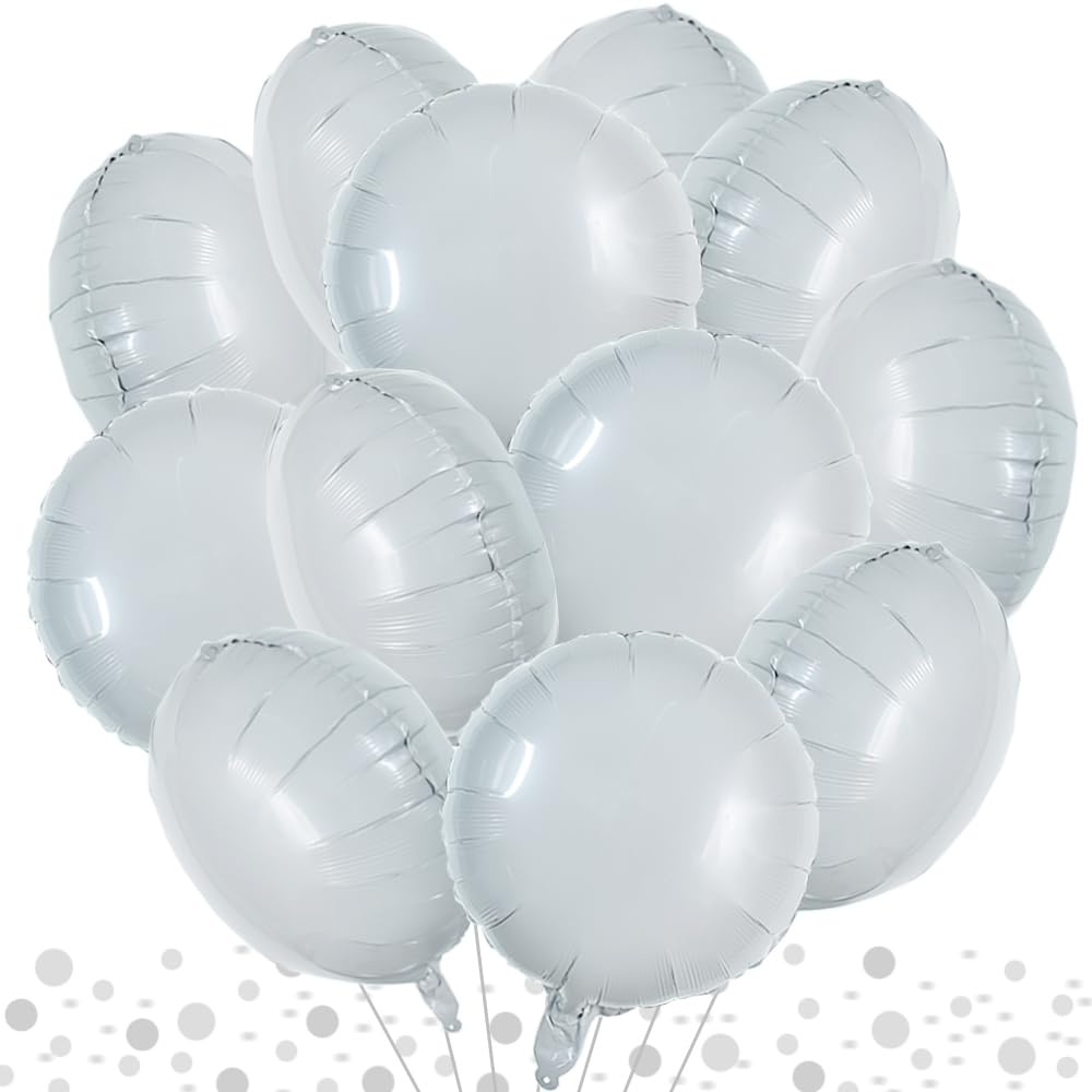 TONIFUL 30Pcs 18 Inch Large White Round Shape Foil Balloons Big White Circle Helium Mylar Ballons for Birthday Wedding Baby Show