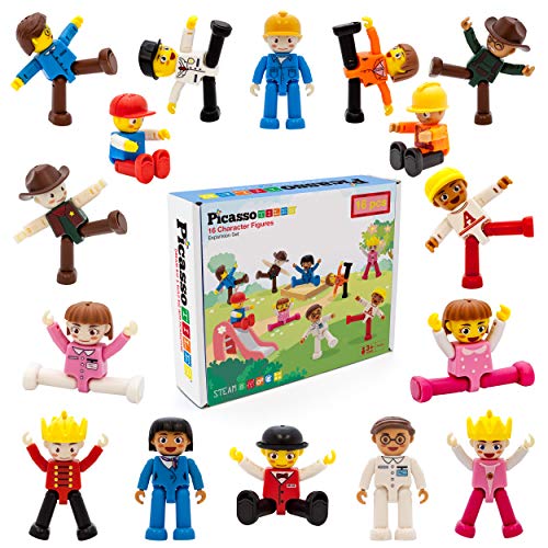 PicassoTiles 16-Piece Magnetic Building Block Set - Multicolored STEM Toys, Durable Polycarbonate, Model PTA08