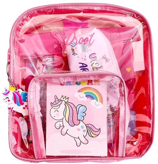 Taufa Villa Unicorn Bag & Stationery Set For Girls  Set Of 7 | Includes Pink Backpack, Diary, Pen, Pencil & More | Cute Unicorn