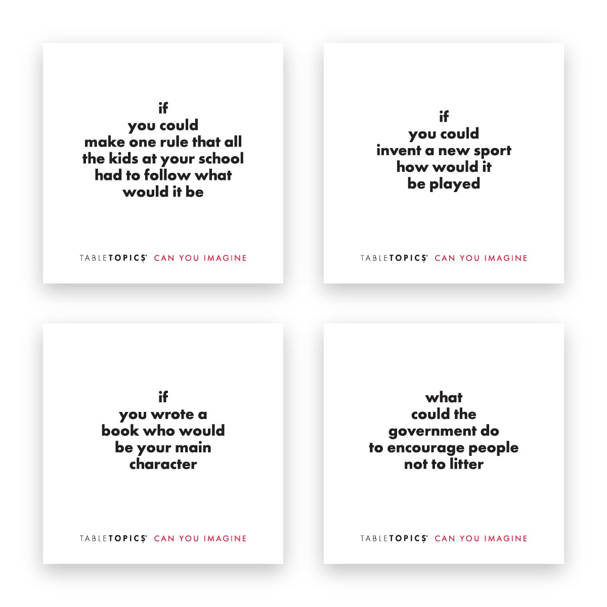 TableTopics Conversation Cards for Kids - 40 Engaging Questions, Small Size, Cardstock, Can You Imagine, Model TG-0237-A
