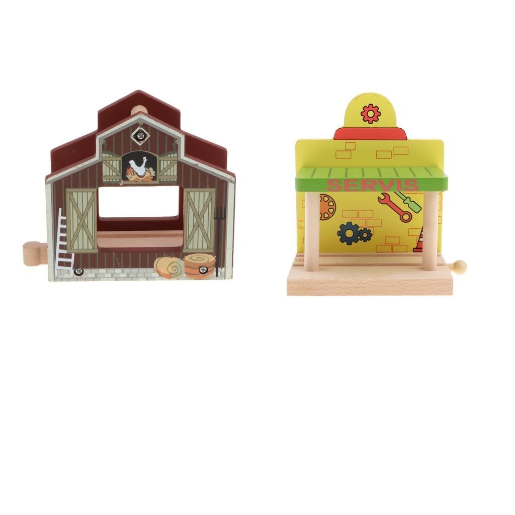 Merishopp2Pcs Wooden Railway Train Set Building Accessories For Kids Gift2X Wooden Train Accessories