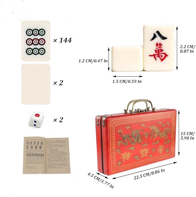 Florauspicious Chinese Mahjong Set, Traditional Majong Sets Chinese With 146Pcs 0.87'' X 0.59'' X 0.47'' Mini Mahjong Tiles, 2Pc