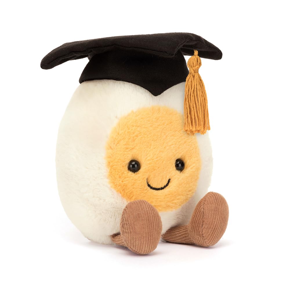 Jellycat Amuseables Boiled Egg Graduate Stuffed Toy  5.5 inches - Food Plush - Fun Graduation Gift