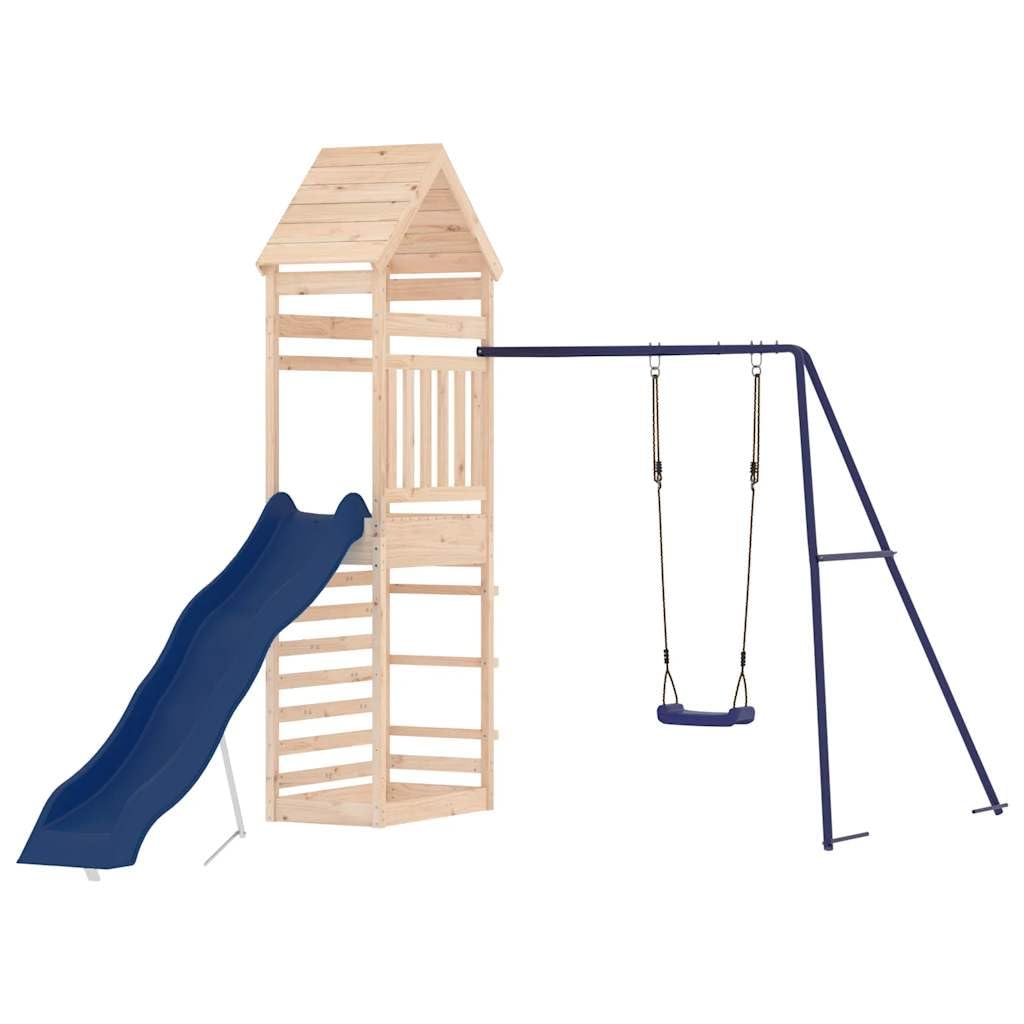 vidaXL Outdoor Playset - Multi-Activity Kids Play Structure with Rockwall, Wave Slide and Sandpit, Solid Pine Wood Construction 