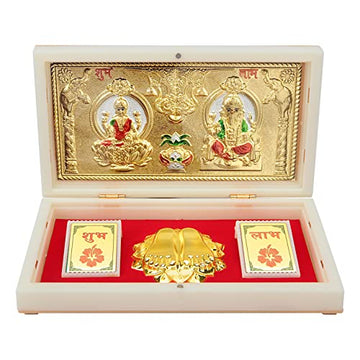 ARNAVIRA Lakshmi Ganpati With Kalash Gold Plated Photo Frame with Charan Paduka Pocket Temple for House Warming Gifts Return Gif