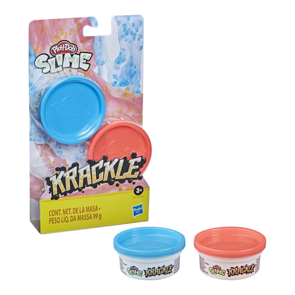 Play-Doh Krackle Slime Blue & Pink 2 Pack of Slime Compound with Beads for Kids 3 Years & Up
