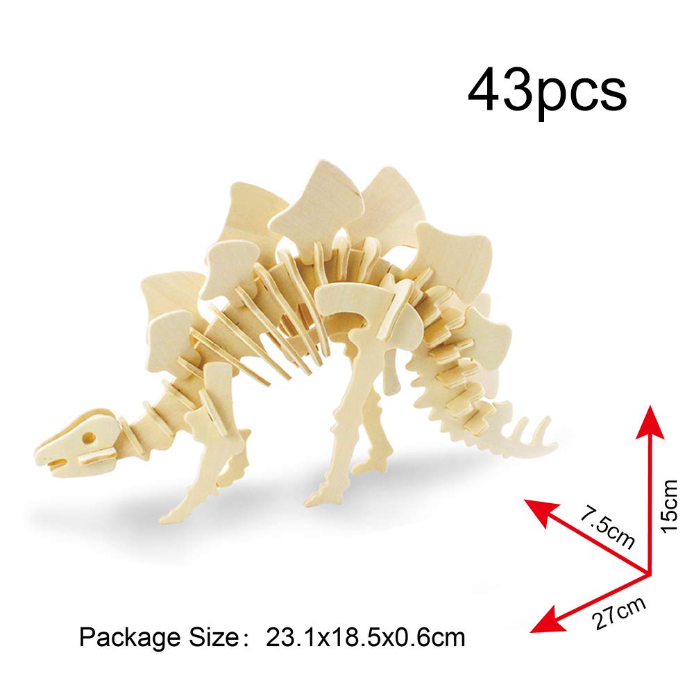 Georgie Porgy 3D Wooden Puzzles For Kids Toys Construction Woodcraft Kits Diy Model Puzzle Kits Birthday Gifts Pack Of 3 (T-Rex Spinosaurus Stegosaurus)