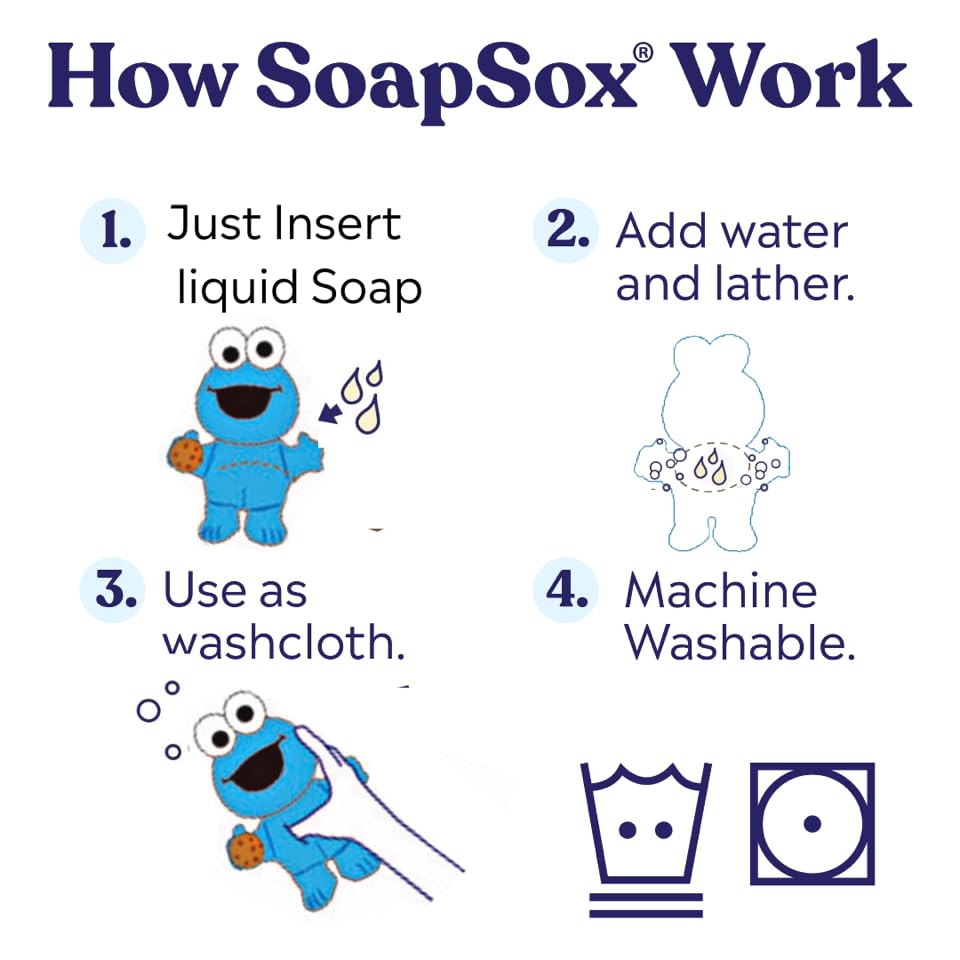 Soapsox-Cookie Monster-Baby Bath Scrub-Refillable Bubble Bath Sponge Toys For Babies-Machine Washable