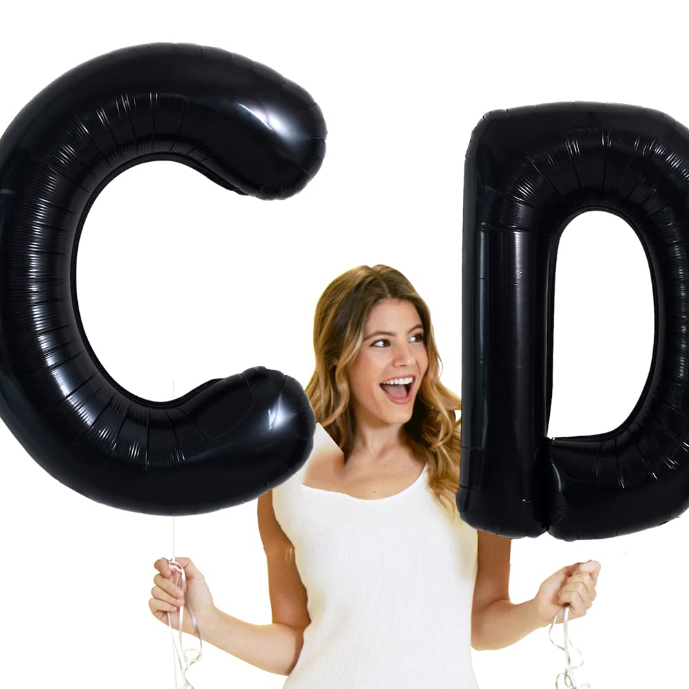 Toniful 40 Inch Large Black C Letter Balloons Jumbo Helium Balloons,Foil Mylar Big Alphabet Balloons For Birthday Party Annivers