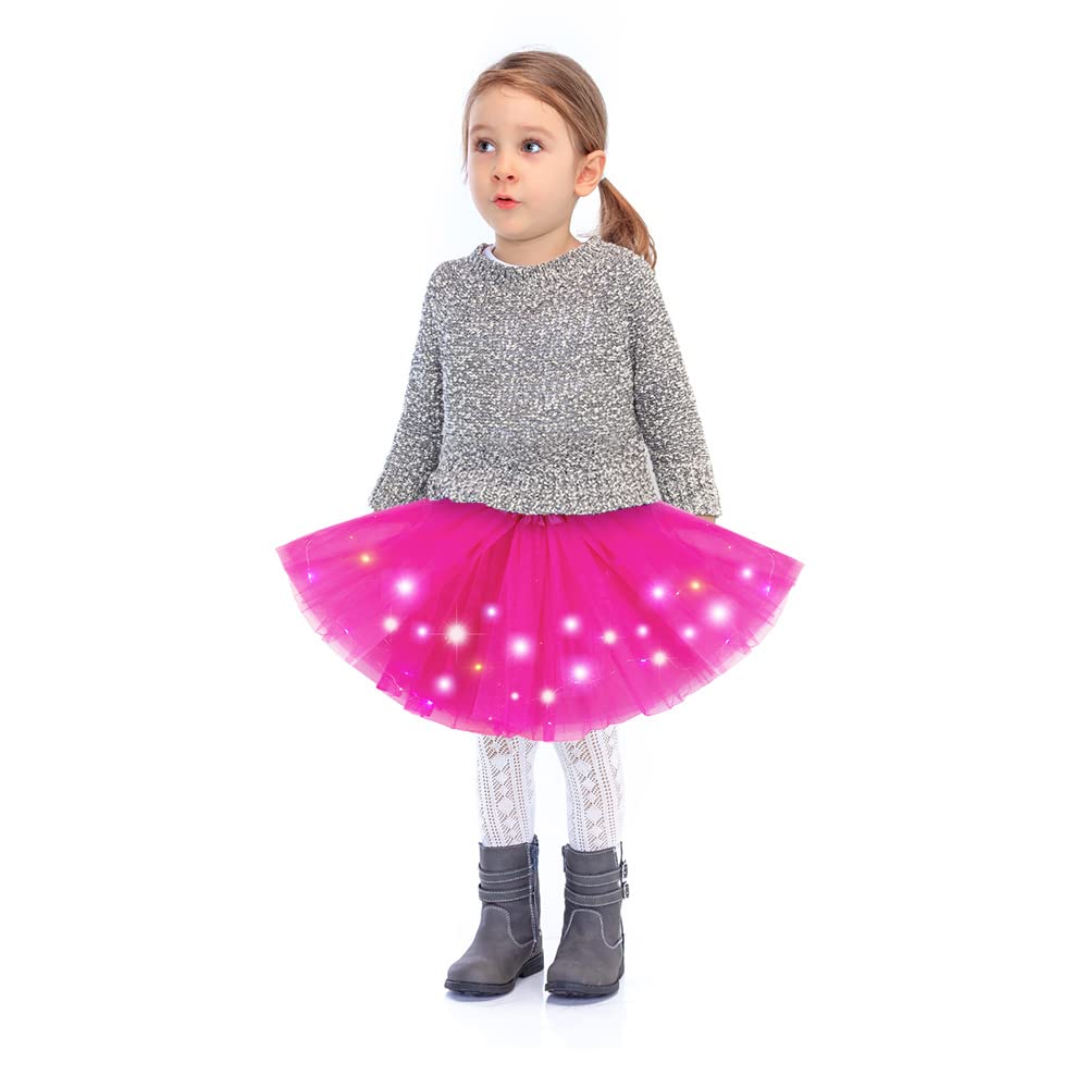 Bybyseno Girl Tutu Skirt, Light Up Led Ballet Tutu Skirt 2-8 Years Fluffy Ballet Dress Up Costume For Kids Party 3-Layer Multico