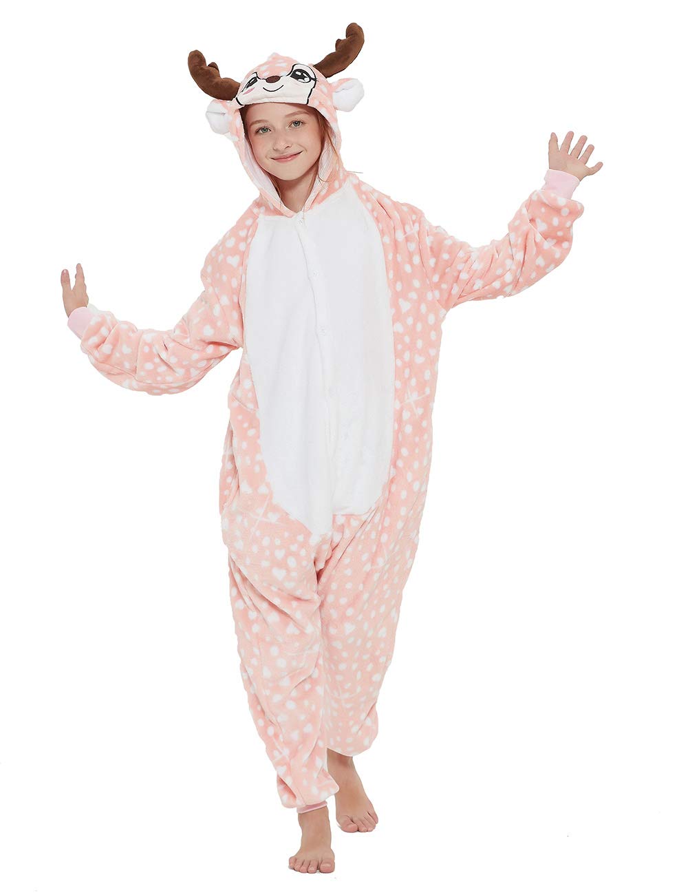 Casabaco Kid Reindeer Onesie Pajamas Deer Christmas Halloween Costume Boy Girl Animal Onepiece (Pink, 140)