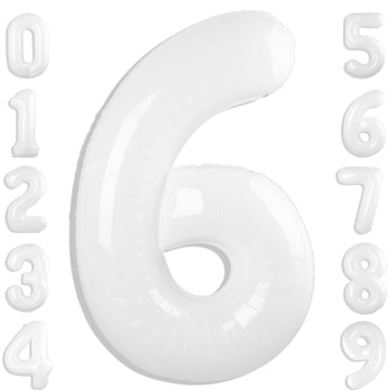 White Number 6 Balloon 40 Inch, 6Th Birthday Balloon For Boy Girl, 16 26 60 61 65 Foil Mylar Helium Number Balloons Birthday Par