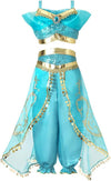 Aovclkid Little Girls Jasmine Princess Costume Girls Movie Role Play Halloween Party Outfits(6 Years,Blue)