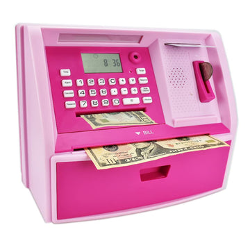 Atm Savings Bank With Debit Card, Electronic Piggy Bank For Real Money, Coin Recognition, Targets Setting, Password Login, Voice Prompt, Great Gift For Boys Girls (Pink/Pink)