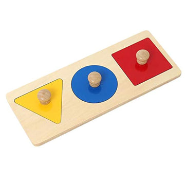 Adena Montessori Jumbo Knob Wooden Shape Puzzles for Toddlers, 3 Pieces, Color & Shape Sorter, Red/Blue/Green, Model I040_3