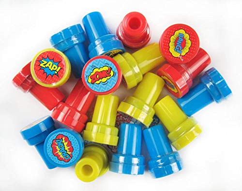 Tiny Mills 24 Pcs Superhero Assorted Stamps for Kids Self Ink Stamps (12 Different Designs) Superhero Birthday Party, Superhero
