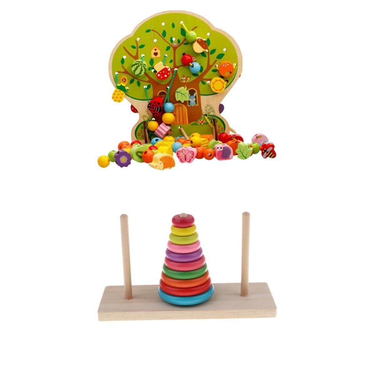 CALANDIS?Math Wooden Threading Lacing Beads Tree Toys with Tower of Hanoi Puzzle Toy | Preschool Toys & Pretend Play