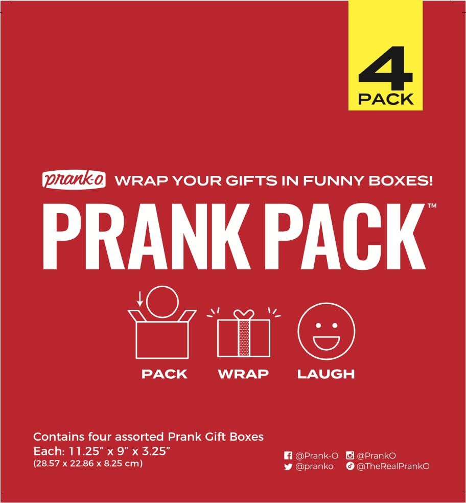 Prank Pack Prank Gift Box Bundle Set 1, 4 Unique Gift Boxes, Wrap Your Real Present In A Funny Authentic Prank-O Gag Present Box, Medium-Sized Novelty Gifting Box For Pranksters