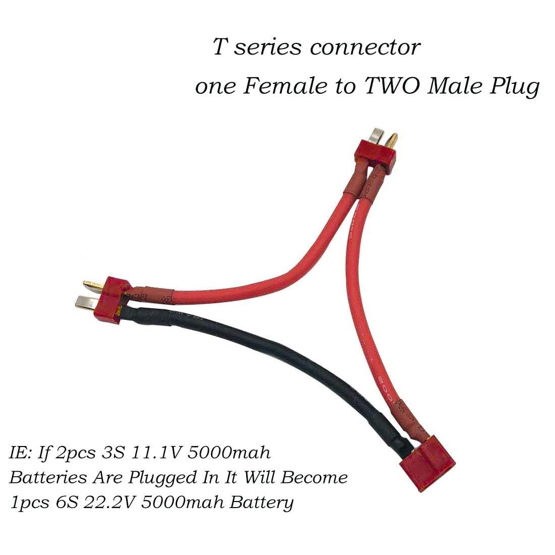 FLY RC 2pcs T Serial Series Connector 1 Female to 2 Male T Plug in Series Power Connector Adapter with 12cm Wire for RC Quadcopt