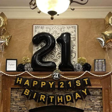 Paticool 21 Number Balloon Black, 40 Inch Large 21/12 Number Foil Mylar Balloons For 21St Birthday Party Celebration Decorations