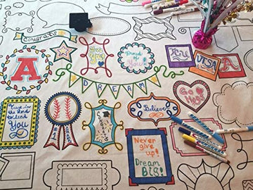 The Coloring Table - Frame Fun Design - Square Tablecloth - Fabric Coloring Tablecloth - Colorable Designs - Washable And Reusab