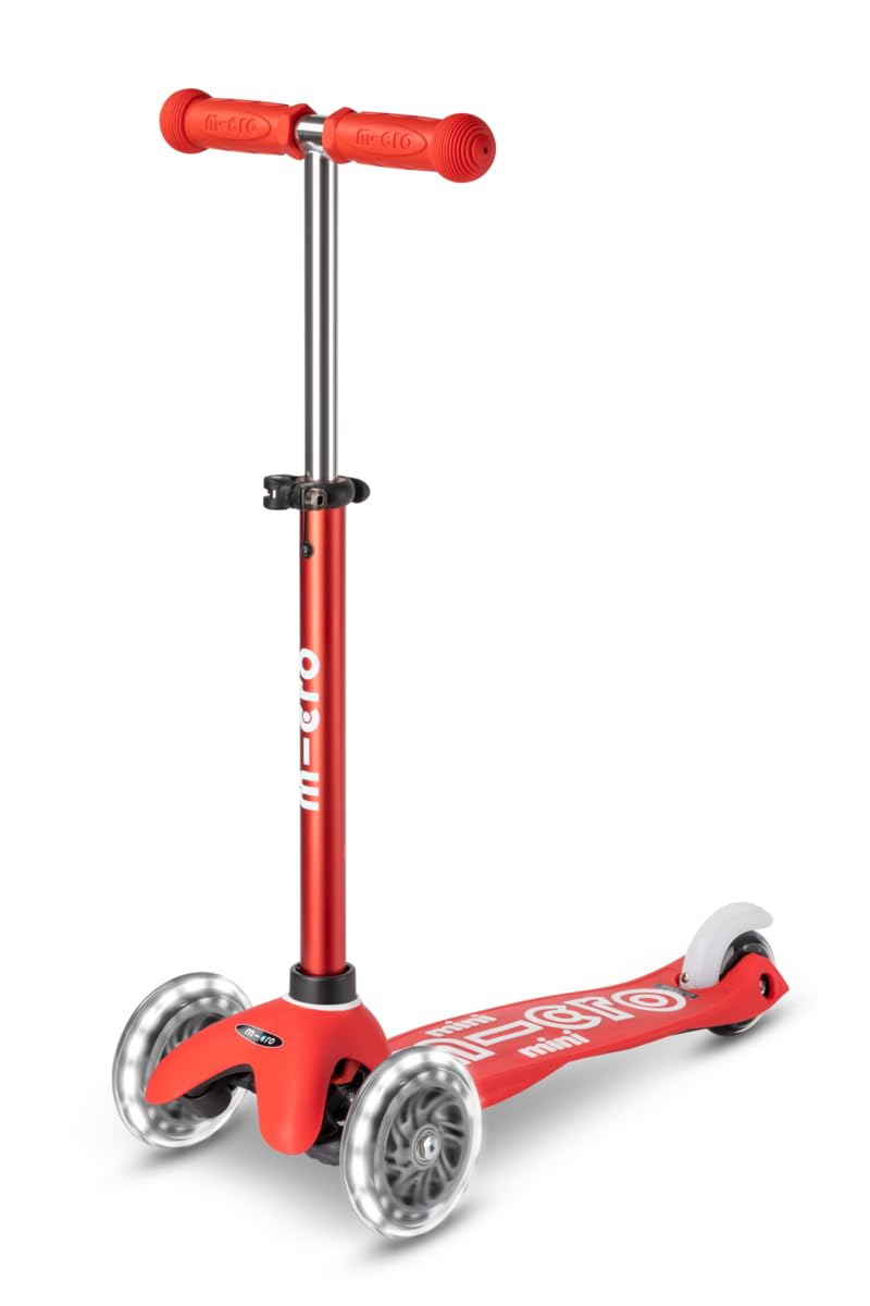 Micro Kickboard - Mini Deluxe Led - Three Wheeled, Lean-To-Steer Swiss-Designed Micro Scooter For Toddlers & Children With Motion-Activated Light-Up Wheels For Ages 2-5 (Red)