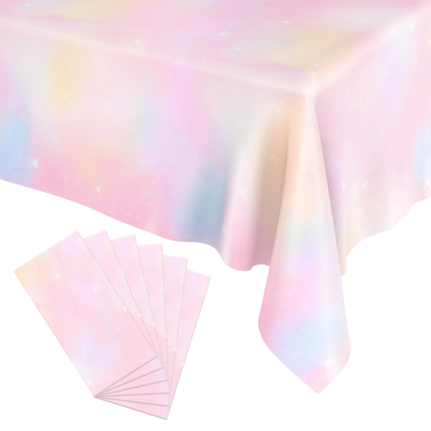 6 Pieces Pastel Rainbow Tablecloth, Plastic Disposable Rectangle Table Cloths for Parties, Pink Birthday Decorations Baby Shower