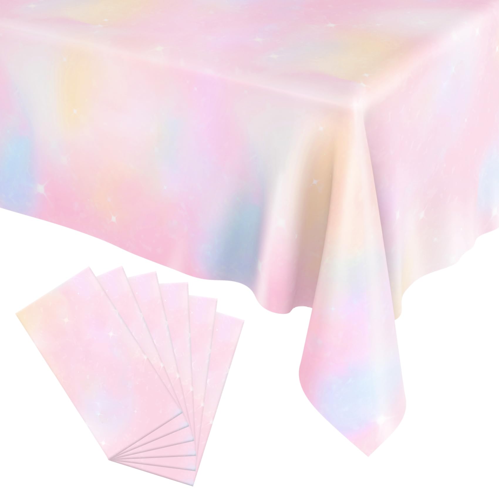 6 Pieces Pastel Rainbow Tablecloth, Plastic Disposable Rectangle Table Cloths for Parties, Pink Birthday Decorations Baby Shower