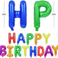 TONIFUL 7 Color Rainbow Happy Birthday Balloons Banner, 16 Inches Colorful Mylar Foil Letter Sign Balloons Banner Bunting for Gi