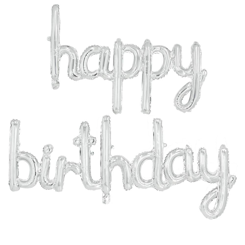 Beishida Silver Happy Birthday Balloon Banner 16 Inch Foil Mylar Birthday Letter Balloon Sign Hand Write Happy Birthday Balloons