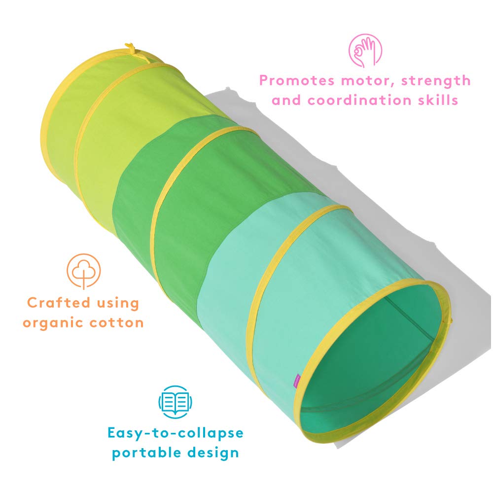 Lovevery Organic Cotton Play Tunnel - Collapsible 47.2"x18.5" for Indoor/Outdoor Fun, Multicolor, Ages 12+ Months, Model 9000002