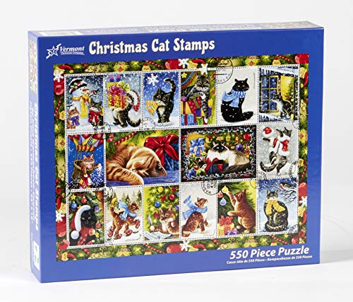 Vermont Christmas Company Christmas Cat Stamps Jigsaw Puzzle 550 Piece