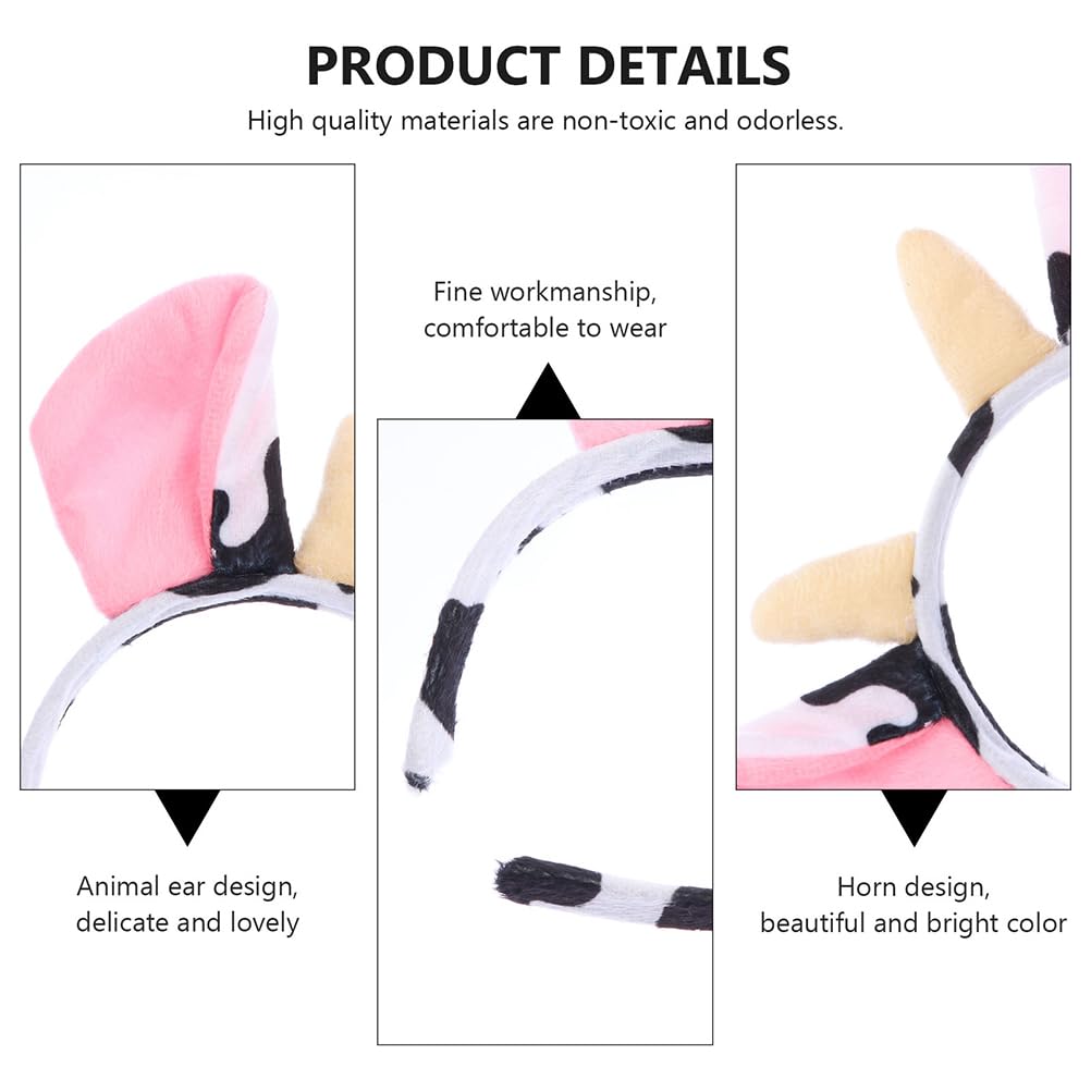 ABOOFAN 8Pcs Animal Headband with Cow Print Horns and Ears, Elastic Hair Hoop for Halloween, Christmas Party, Cosplay Costume Ac