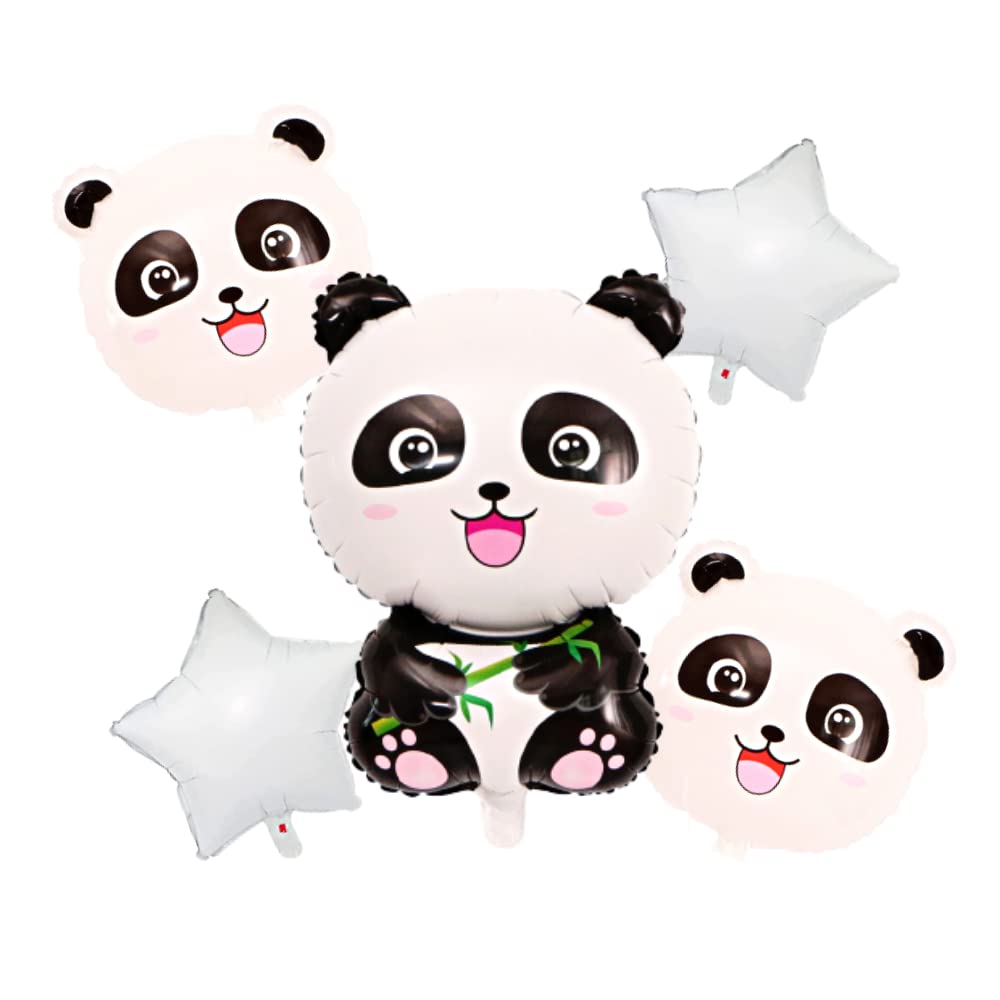 FI  FLICK IN 5 pcs Happy Birthday Panda Theme Decoration Face Foil Star Panda Foil Balloons for Birthday Decoration Items (Pack