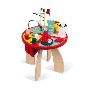 Janod Baby Forest Wooden Activity Table - 4 Play Areas - 23.2' Tall - Ages 1+ - J08018