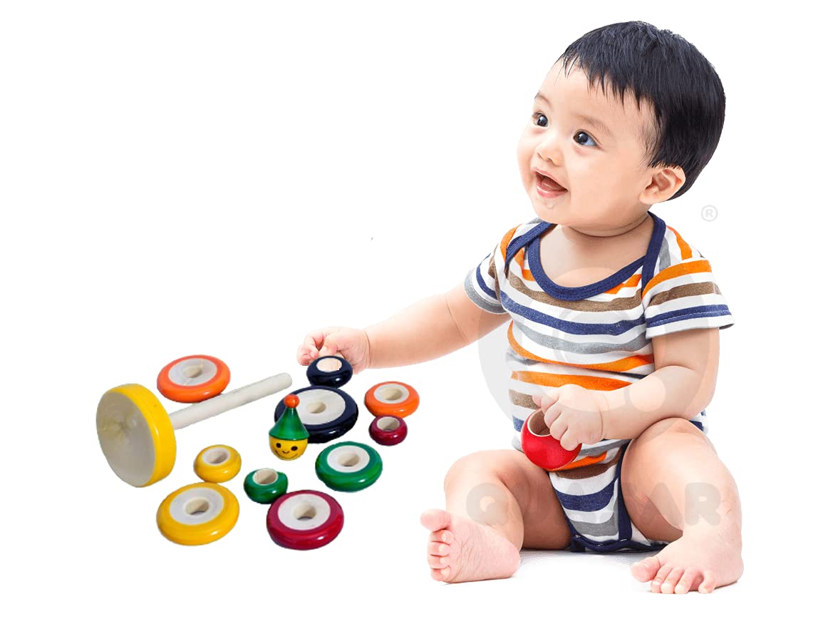 Quasar Wooden Rainbow 10 Color Teddy Stacking Rings Toy Handmade Eco Friendly Wooden Creative Learning Early Development HandEy