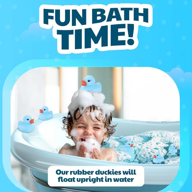 36 Pieces Classic Rubber Duck Bath Toys - No Holes Bpa Free Floating Duckies For Boys Baby Shower, Party Favors, Kids Gifts (Blue)