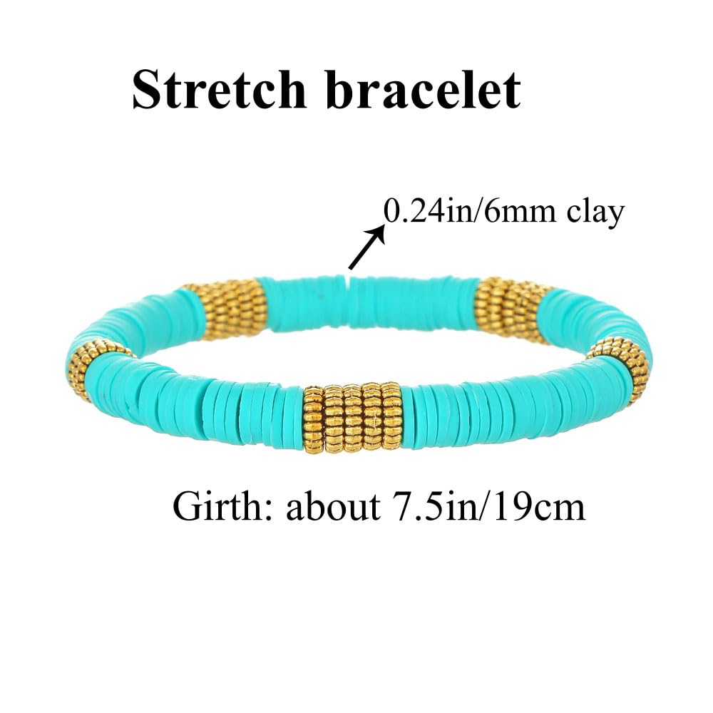 HYHONEY 12pcs Friendship Bracelets Beaded Bracelets Heishi Bracelet Cute Bracelets Stack Vinyl Clay Disc Bead Surfer Stretch Sum