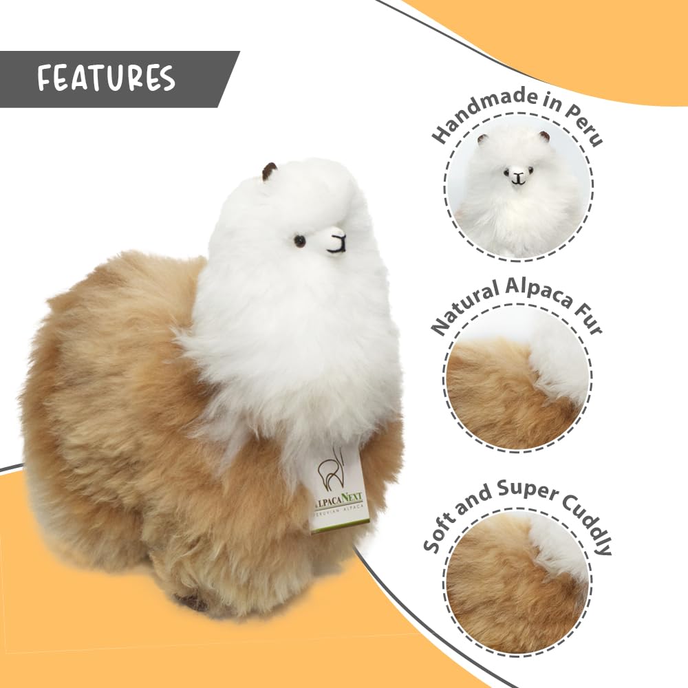 AlpacaNext Llama Stuffed Animal - 12 inch. Cute  Soft and Cuddly Alpaca Plush Toy Handcrafted on Real Alpaka Natural Fur  (12 inches  Brown & White)