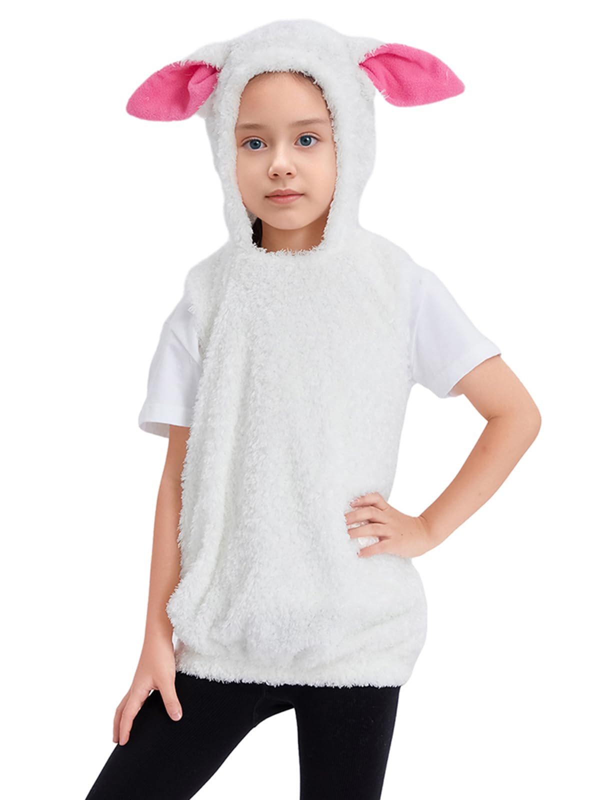 Kids Animal Costumes Unisex Fleece Hooded Vest Cute Halloween Outfits Cosplay Costume For Boys Girls (3-4 Years, Sheep)