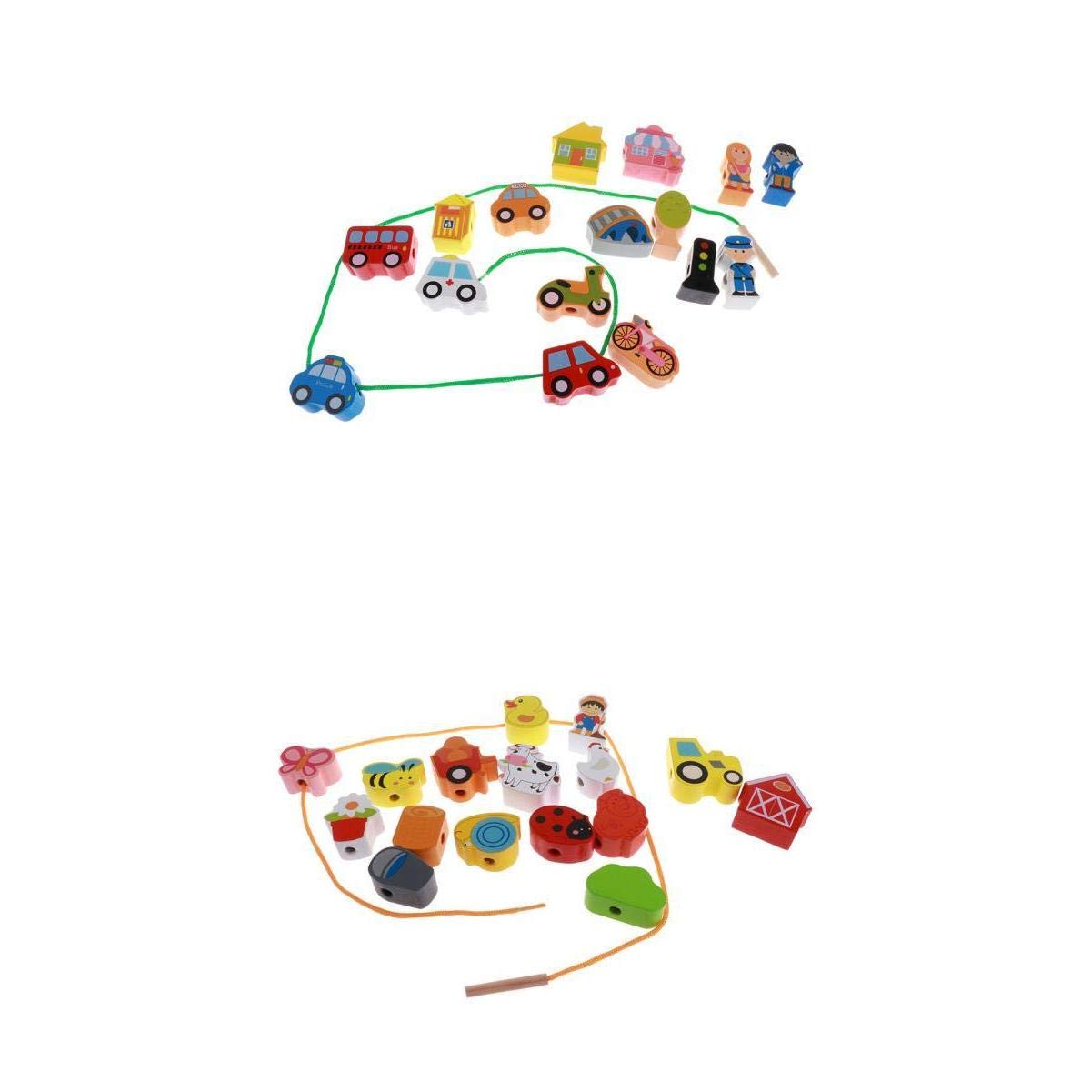 JAZZY PEARLS 2 Pack Baby Children Wooden String Threading Beads Blocks Toy Puzzle Toy | Preschool Toys & Pretend Play
