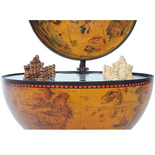 Old Modern Handicrafts 13-Inches Red Globe With Chess Holder - Handcrafted From Wood - An Exotic World Globe For Home & Office Or Any Space -15.0L X 13.0W X 19.0H Inches