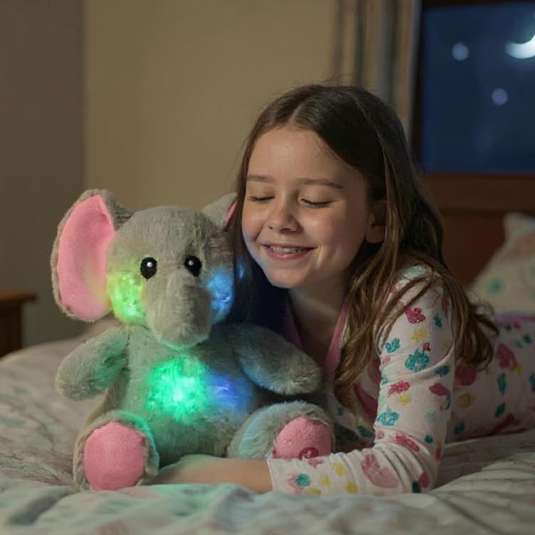Cuteoy LED Glowing Elephant Nightlight Plush Toy, 10.5" Cotton, Musical Lullabies, Perfect Gift for Kids Boys Girls