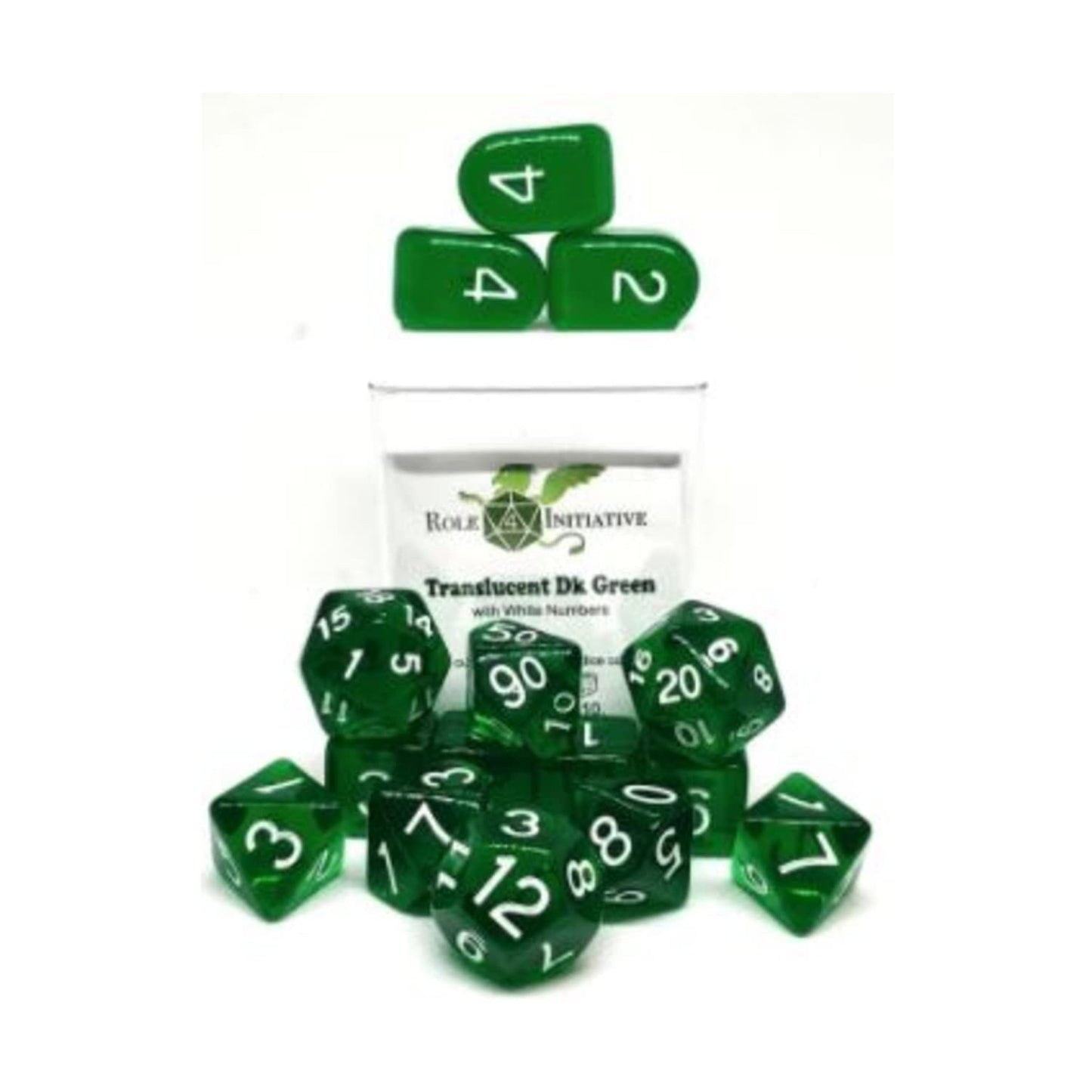 R4I Dice W/Arch'D4: Translucent - Dark Green W/White (15)