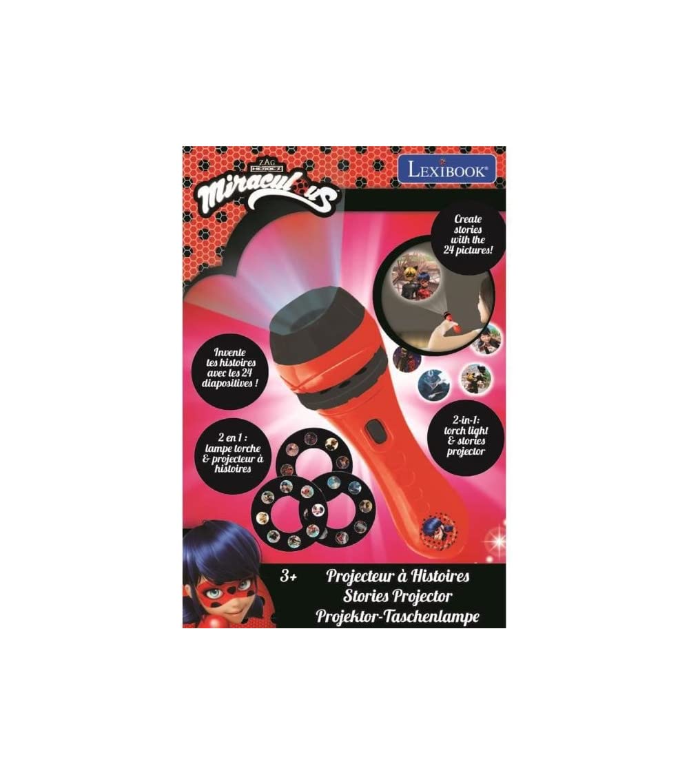LEXiBOOK Miraculous Stories Projector Torch Light - 24 Images, Red/Black, 3 x 3 x 11.51 cm, Model LTC050MI, Plastic